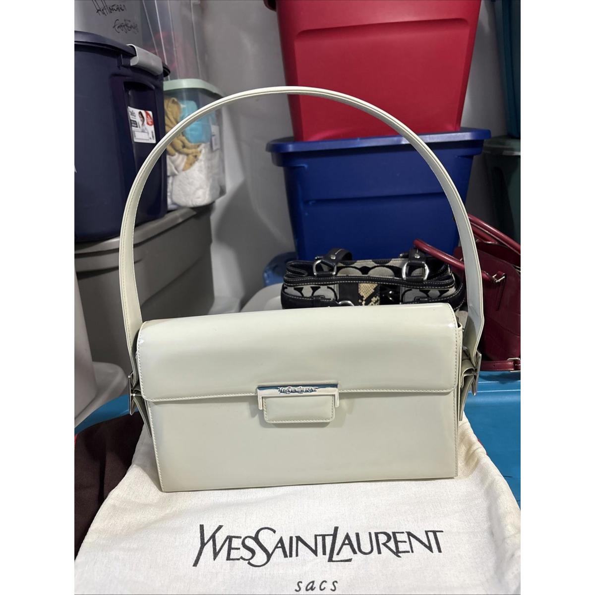 Yes Saint Laurent Structure Leather Shoulder Bag Cream Mint